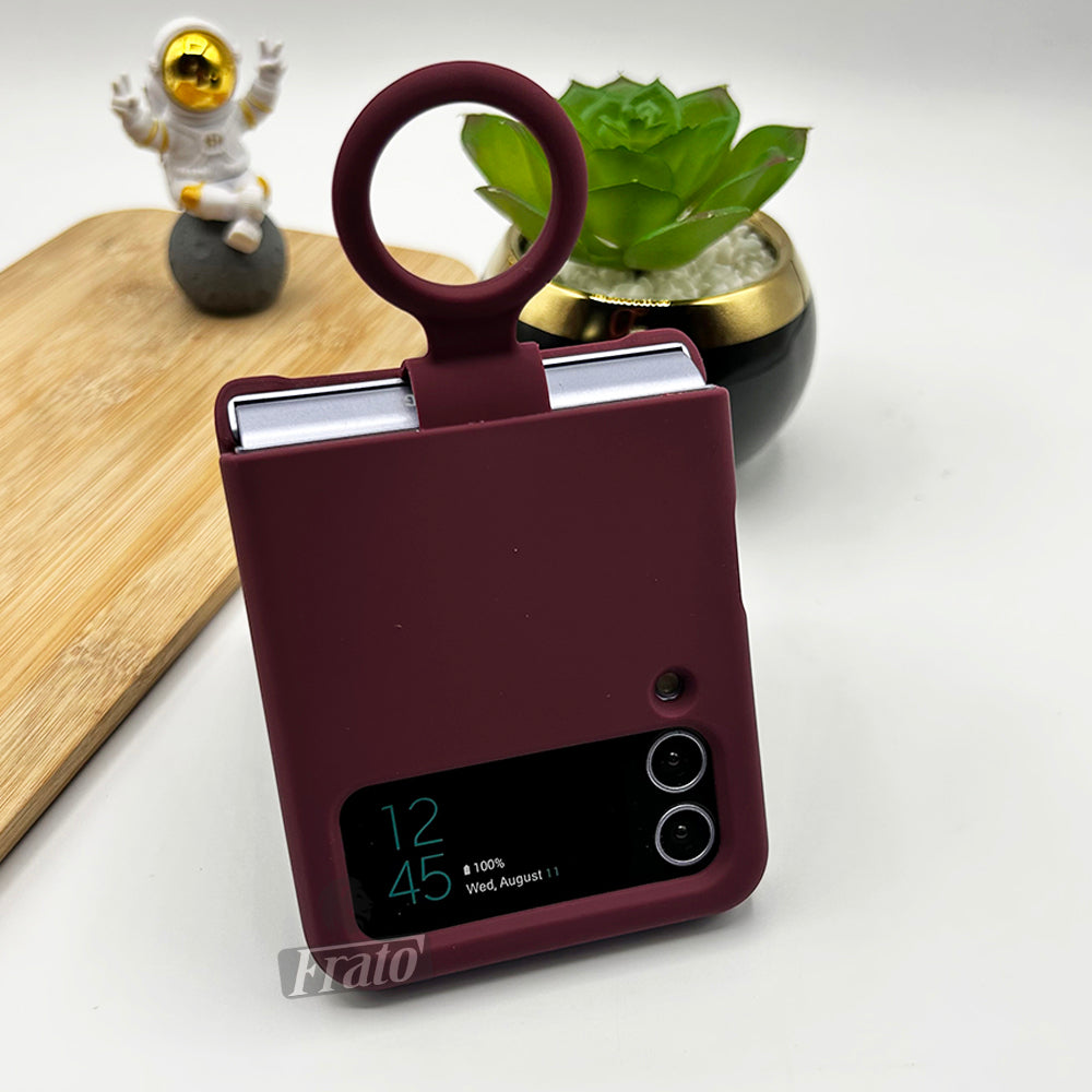 Samsung Galaxy Z Flip 4 Soft Silicone Case Cover With Ring Holder -Marsala