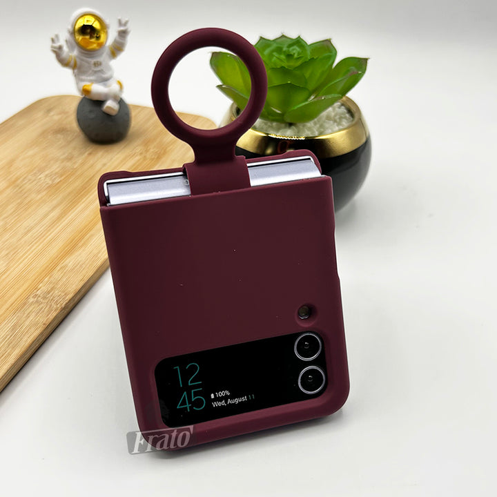 Samsung Galaxy Z Flip 4 Soft Silicone Case Cover With Ring Holder -Marsala