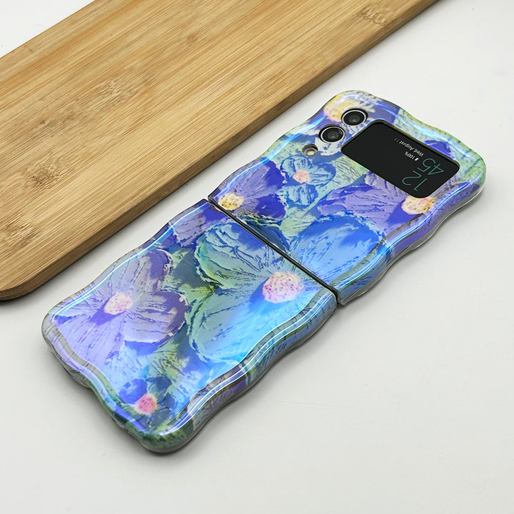 Samsung Galaxy Z Flip 4 Wavy Design Floral Print Glossy Back Case Cover