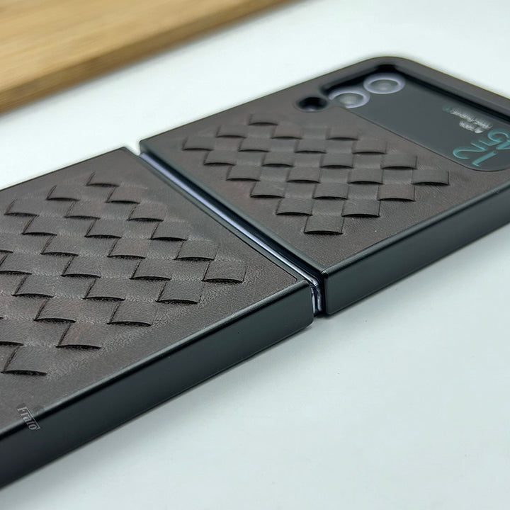 Samsung Galaxy Z Flip 4 PU Leather Checks Grid Pattern Kickstand Case Cover