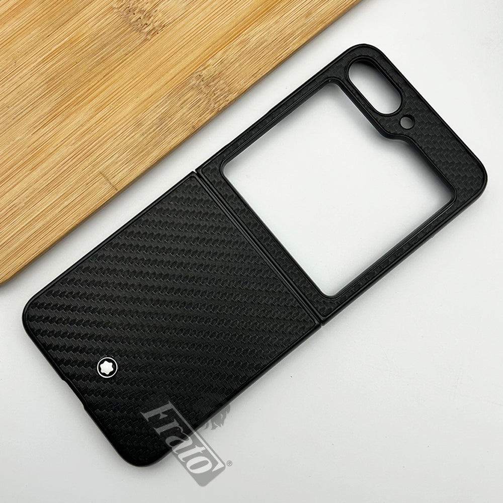 Samsung Galaxy Z Flip 5 PU Leather Carbon Fiber Texture Design Case Cover (Black)