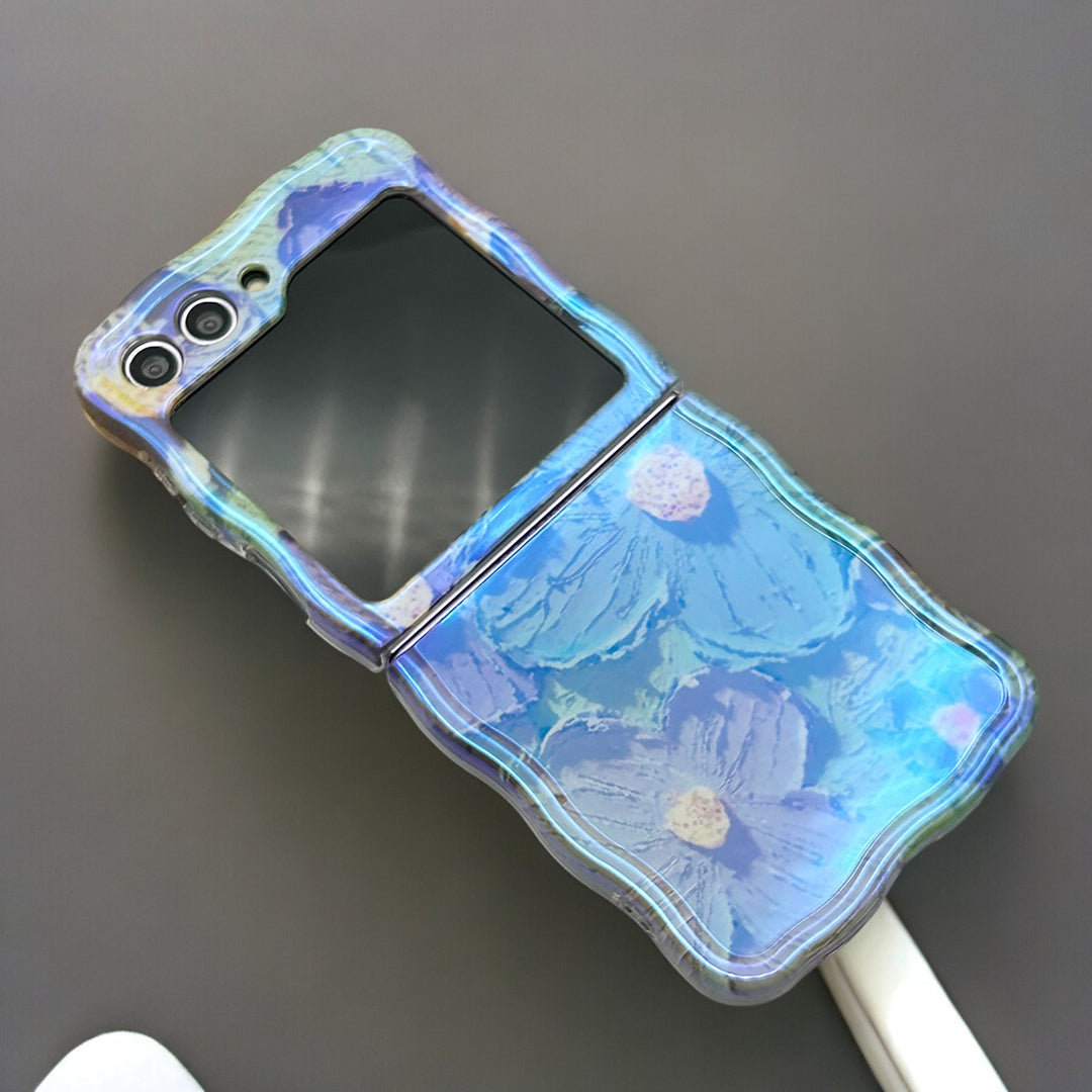 Samsung Galaxy Z Flip 5 Wavy Design Floral Print Glossy Back Case Cover