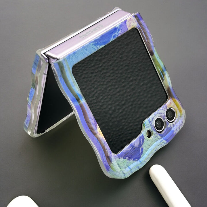 Samsung Galaxy Z Flip 6 Wavy Design Floral Print Glossy Back Case Cover