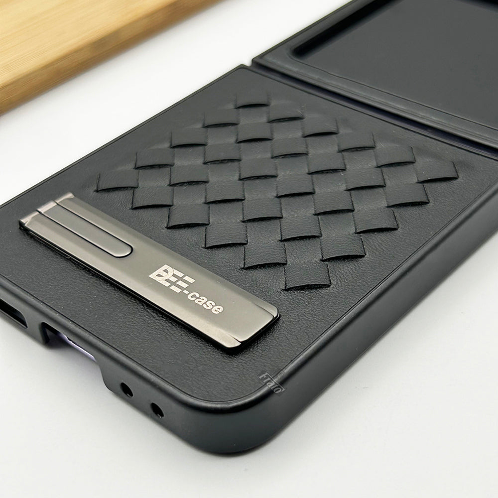Samsung Galaxy Z Flip 5 PU Leather Checks Grid Pattern Kickstand Case Cover