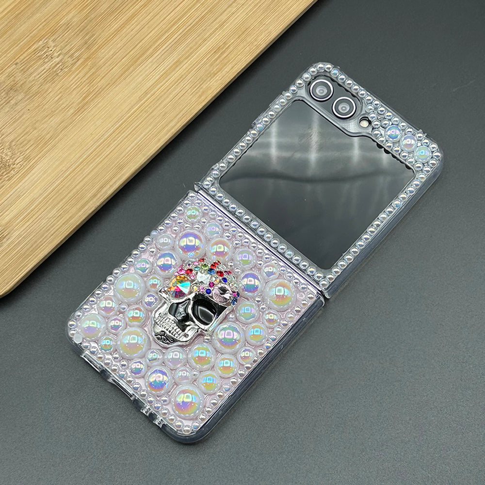 Samsung Galaxy Z Flip 5 3D Skull With Pearl And Diamond Case Cover