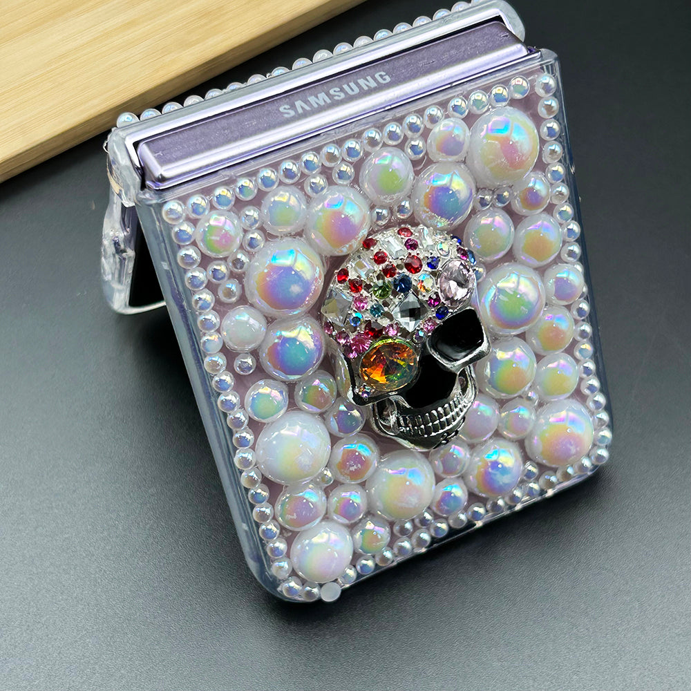 Samsung Galaxy Z Flip 5 3D Skull With Pearl And Diamond Case Cover