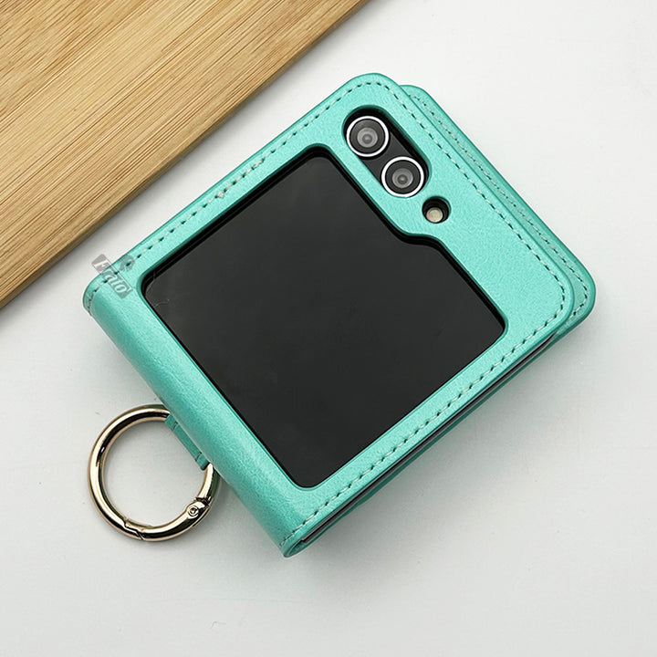 Samsung Galaxy Z Flip 5 PU Leather Fancy Wallet Case Cover With Metal Ring Holder