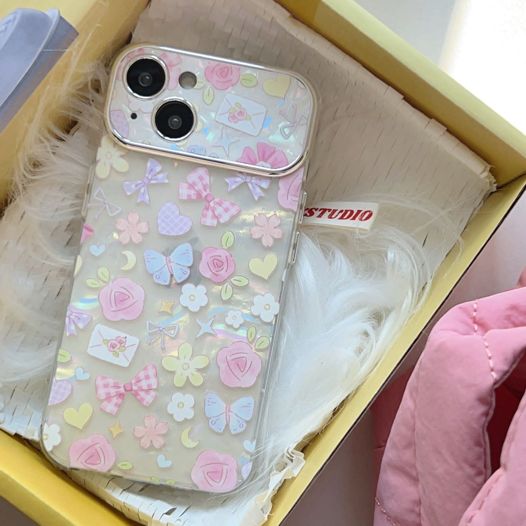 iPhone 15 Series Floral Bow Case With Butterfly Pendant Holder