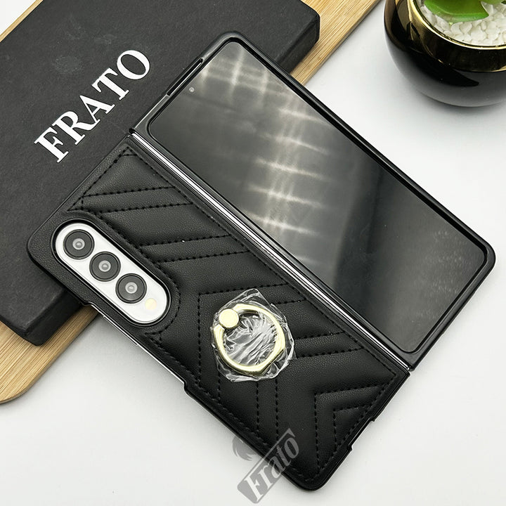 Samsung Galaxy Z Fold 4 Luxury Pu Leather Metal Ring Holder Case Cover