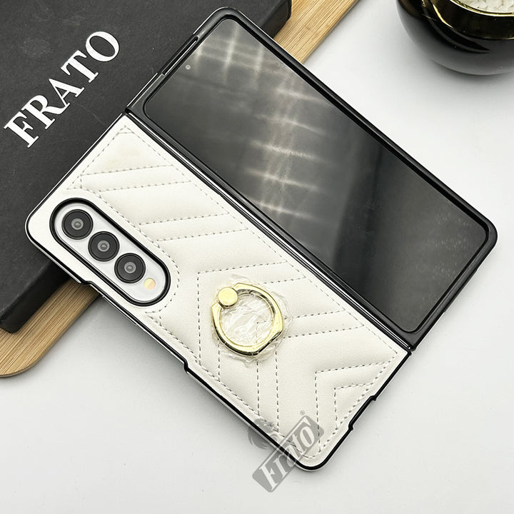 Samsung Galaxy Z Fold 4 Luxury Pu Leather Metal Ring Holder Case Cover