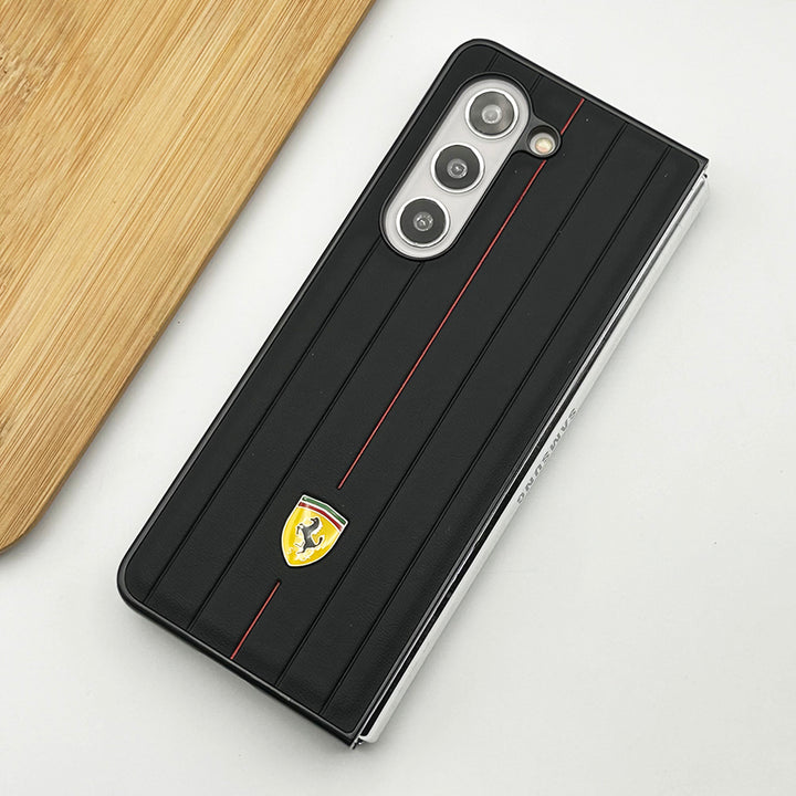 Samsung Galaxy Fold 5 Ferrari Sports Car Logo Suitcase Line Design Case Cover (Black)