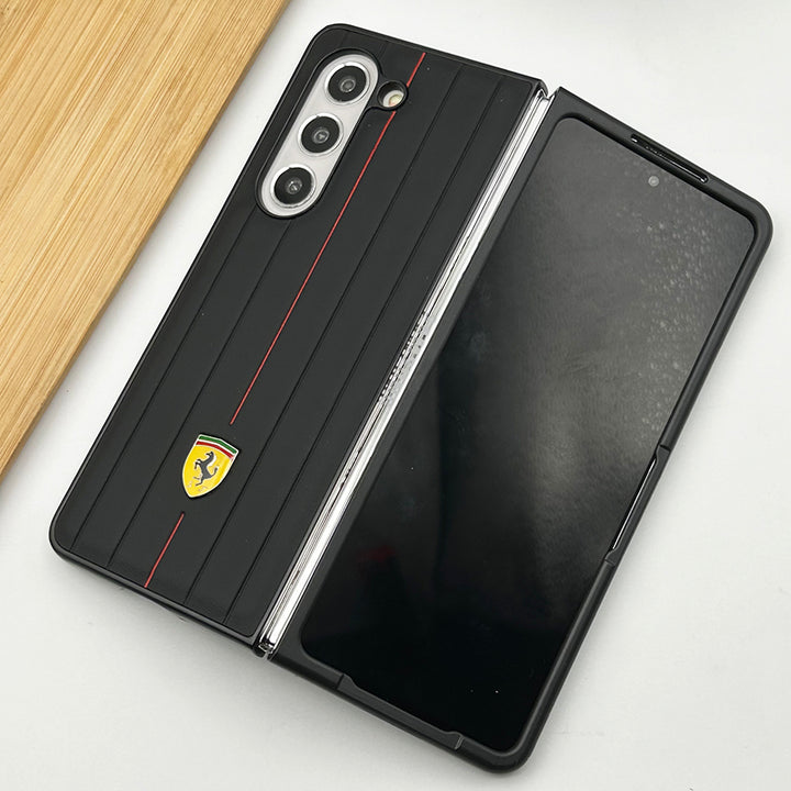 Samsung Galaxy Fold 5 Ferrari Sports Car Logo Suitcase Line Design Case Cover (Black)