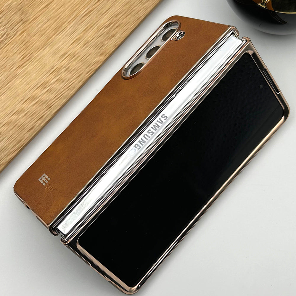 Samsung Galaxy Z Fold 5 Chrome Plated Pu Leather Texture Case Cover