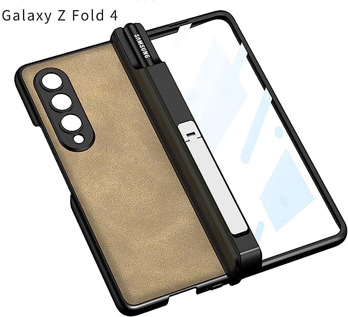 Samsung Galaxy Z Fold 4 Leather Case with Kickstand and Capacitive Pen Holder