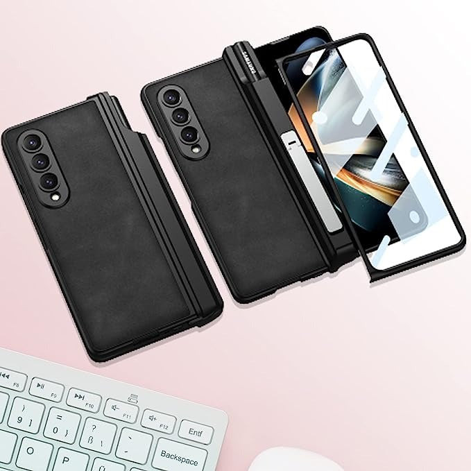 Samsung Galaxy Z Fold 4 Leather Case with Kickstand and Capacitive Pen Holder