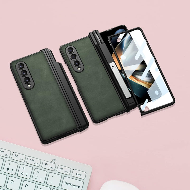 Samsung Galaxy Z Fold 4 Leather Case with Kickstand and Capacitive Pen Holder