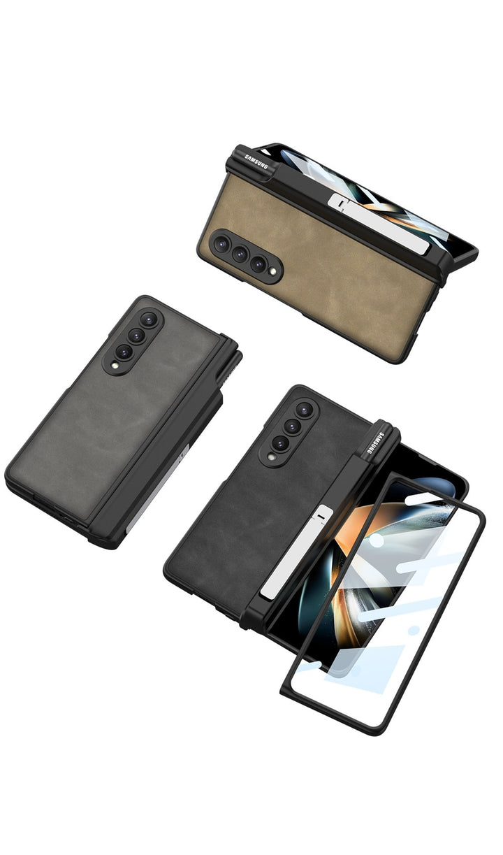 Samsung Galaxy Z Fold 4 Leather Case with Kickstand and Capacitive Pen Holder