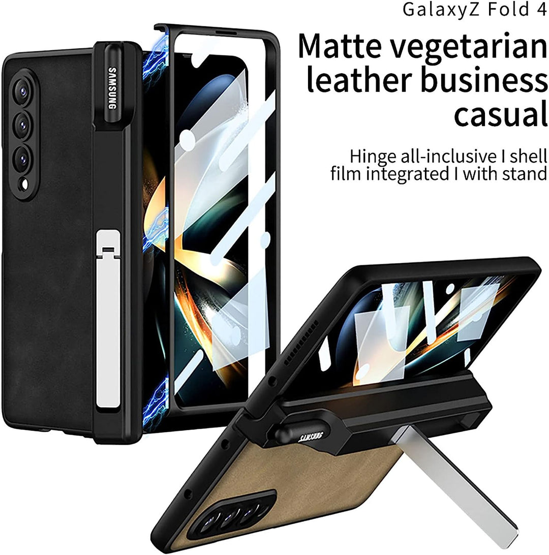 Samsung Galaxy Z Fold 4 Leather Case with Kickstand and Capacitive Pen Holder