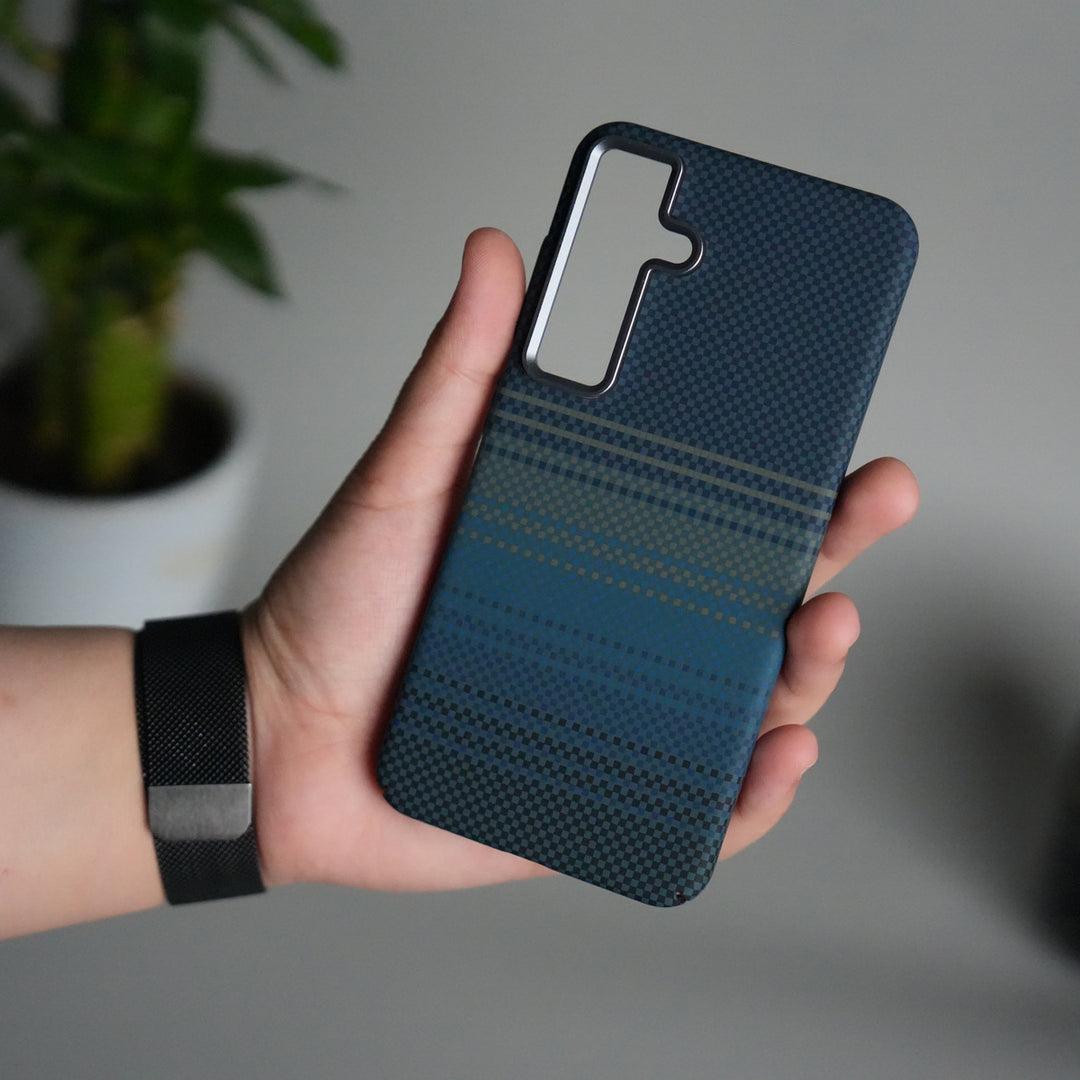 Galaxy S24 Carbon Fiber Texture Aramid Design Hard Pc MagSafe Case Cover | BlueGreen