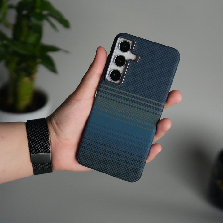 Galaxy S24 Carbon Fiber Texture Aramid Design Hard Pc MagSafe Case Cover | BlueGreen