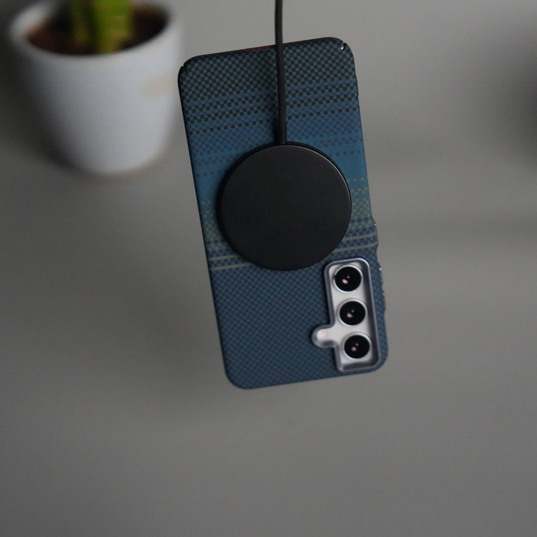 Galaxy S24 Carbon Fiber Texture Aramid Design Hard Pc MagSafe Case Cover | BlueGreen