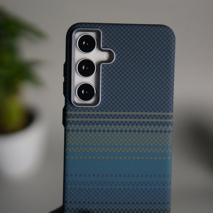 Galaxy S24 Carbon Fiber Texture Aramid Design Hard Pc MagSafe Case Cover | BlueGreen