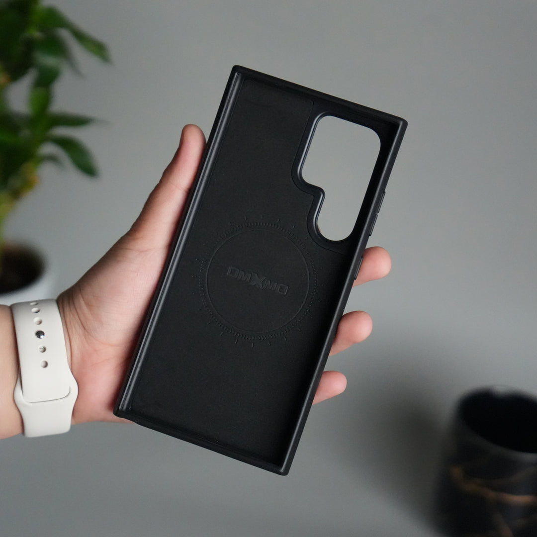 Galaxy S24 Ultra Leather Case | Luxury Metal Ring Stand Back Cover | Shockproof Protective Case