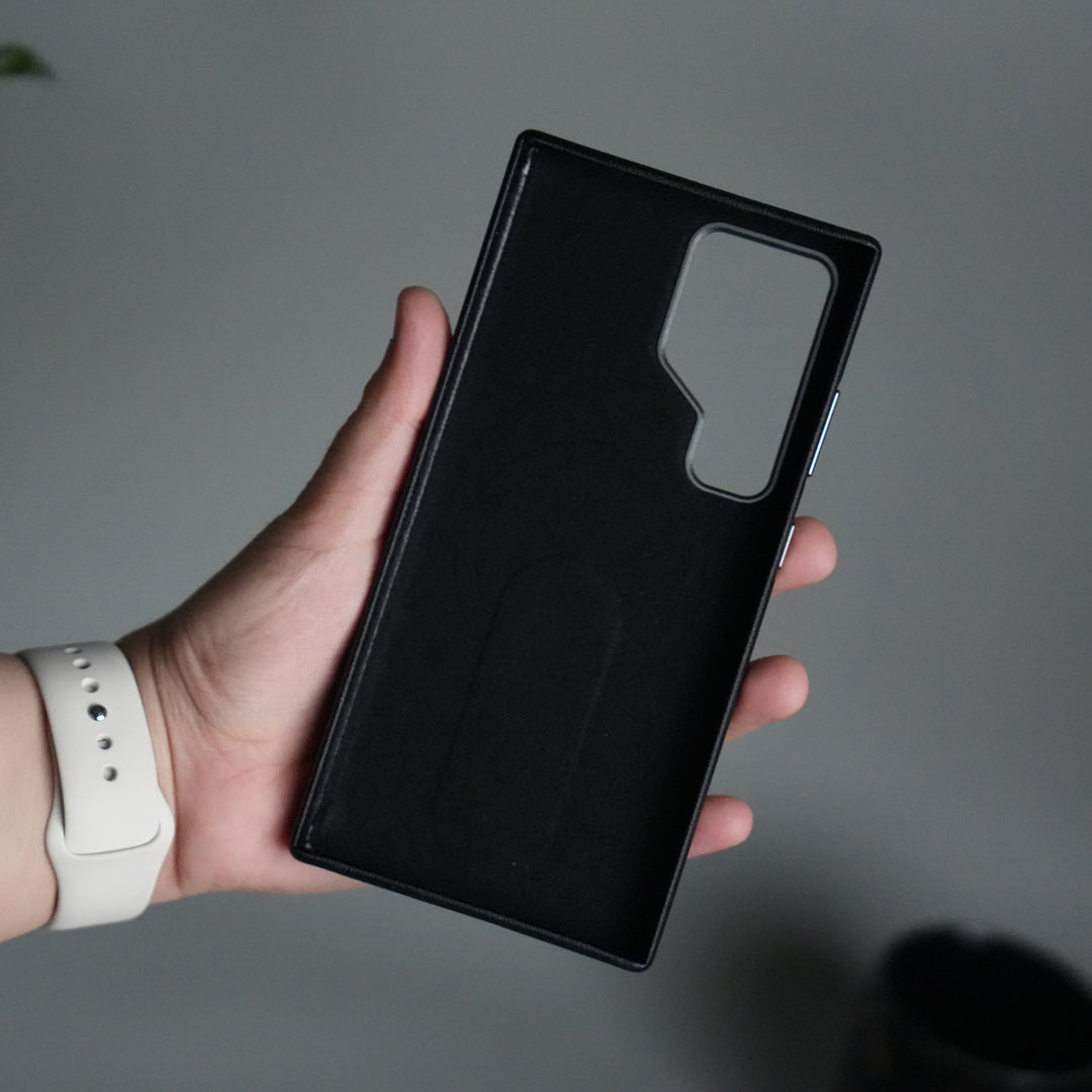 Galaxy S24 Ultra Premium Leather-Texture Back Case with Metal Kickstand | Shockproof Cover