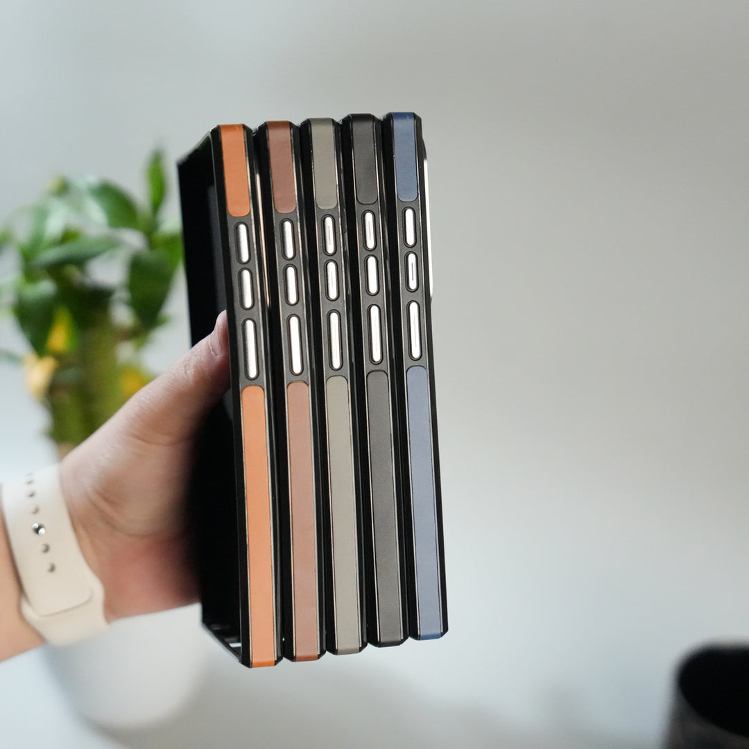 Galaxy S24 Ultra Premium PU Leather Case with Metal Kickstand | Metal Camera Bump | Luxury Shockproof Back Cover