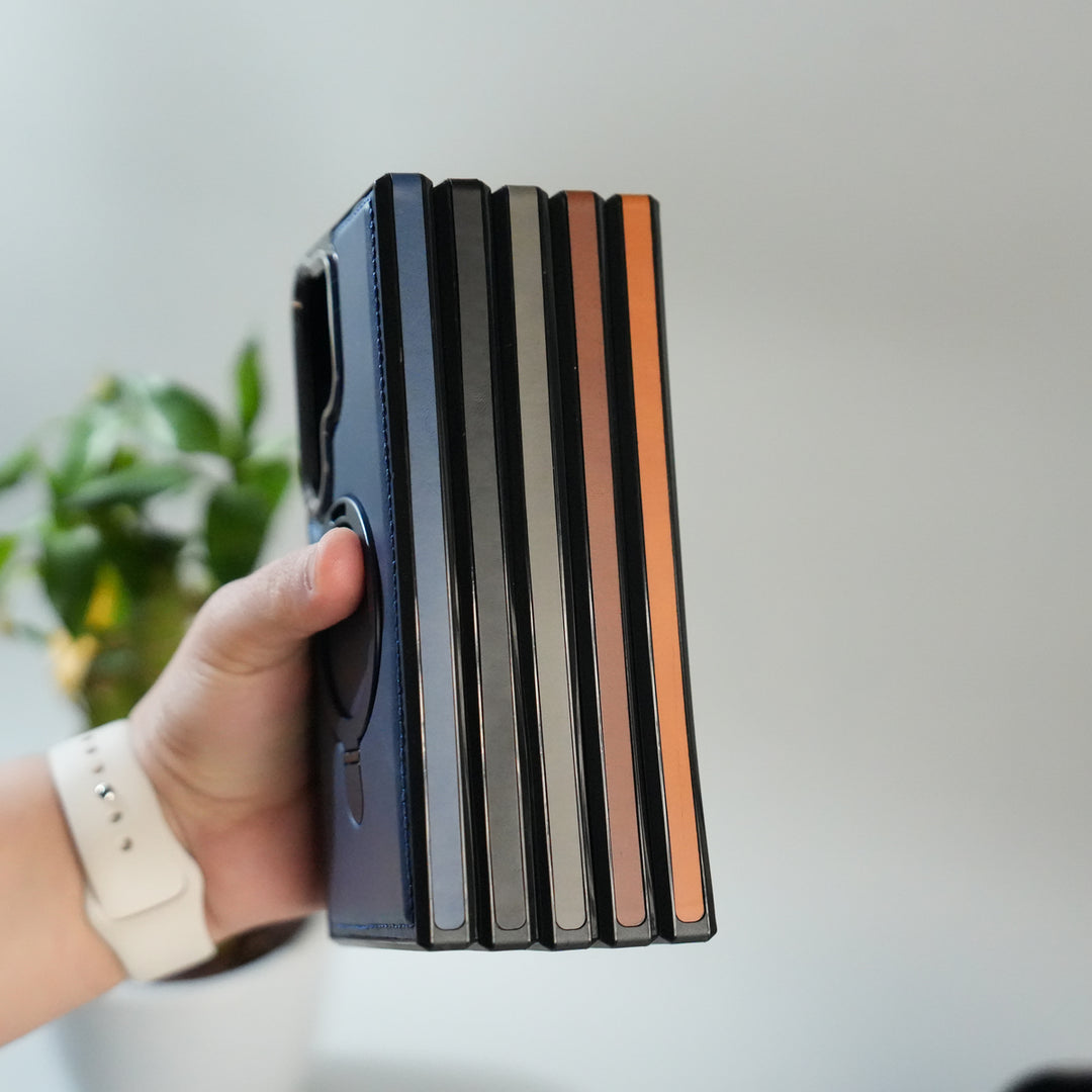 Galaxy S24 Ultra Premium PU Leather Case with Metal Kickstand | Metal Camera Bump | Luxury Shockproof Back Cover