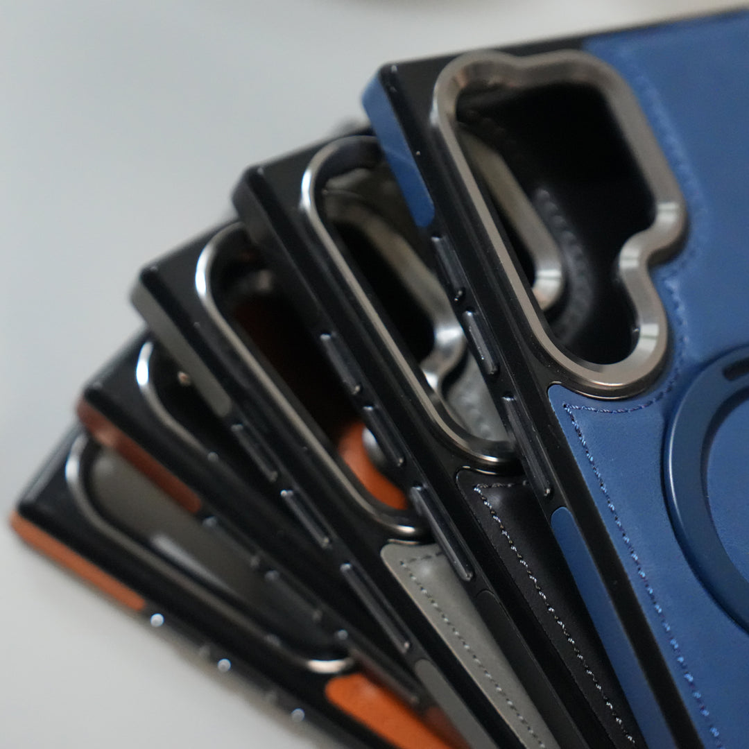 Galaxy S24 Ultra Premium PU Leather Case with Metal Kickstand | Metal Camera Bump | Luxury Shockproof Back Cover