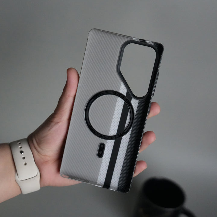 Galaxy S24 Ultra Series Carbon Fiber Texture Aramid Design Hard Pc MagSafe Cover | Stripe Design