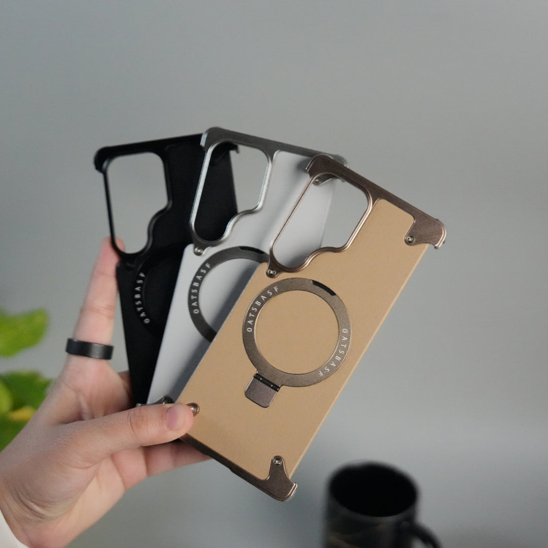 Galaxy S24 ultra Leather Frameless Metal Kickstand Case