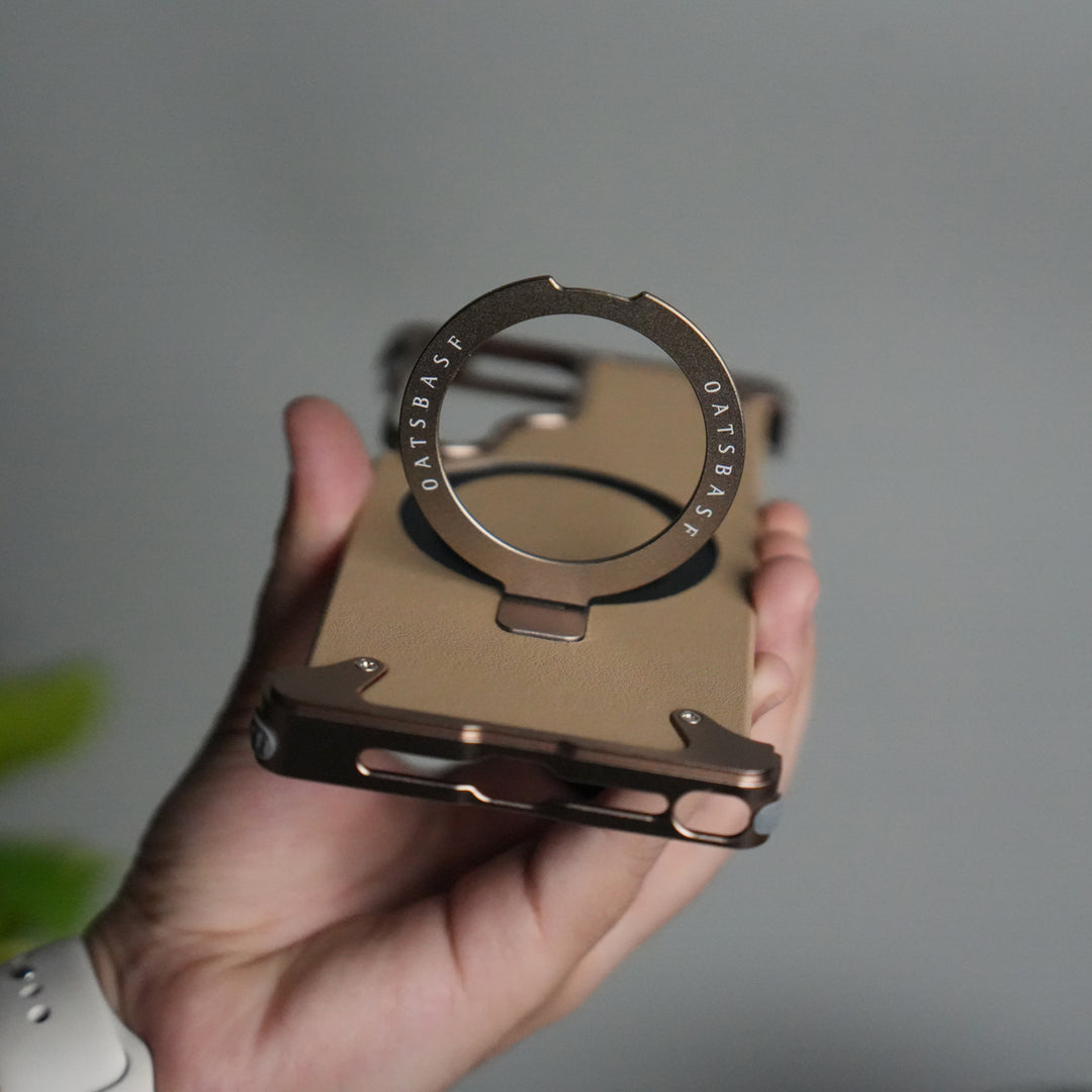 Galaxy S24 ultra Leather Frameless Metal Kickstand Case