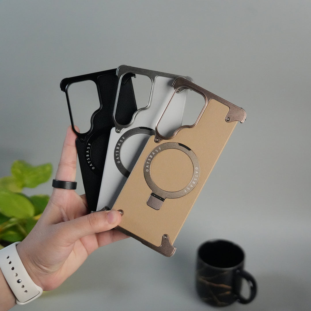 Galaxy S24 ultra Leather Frameless Metal Kickstand Case