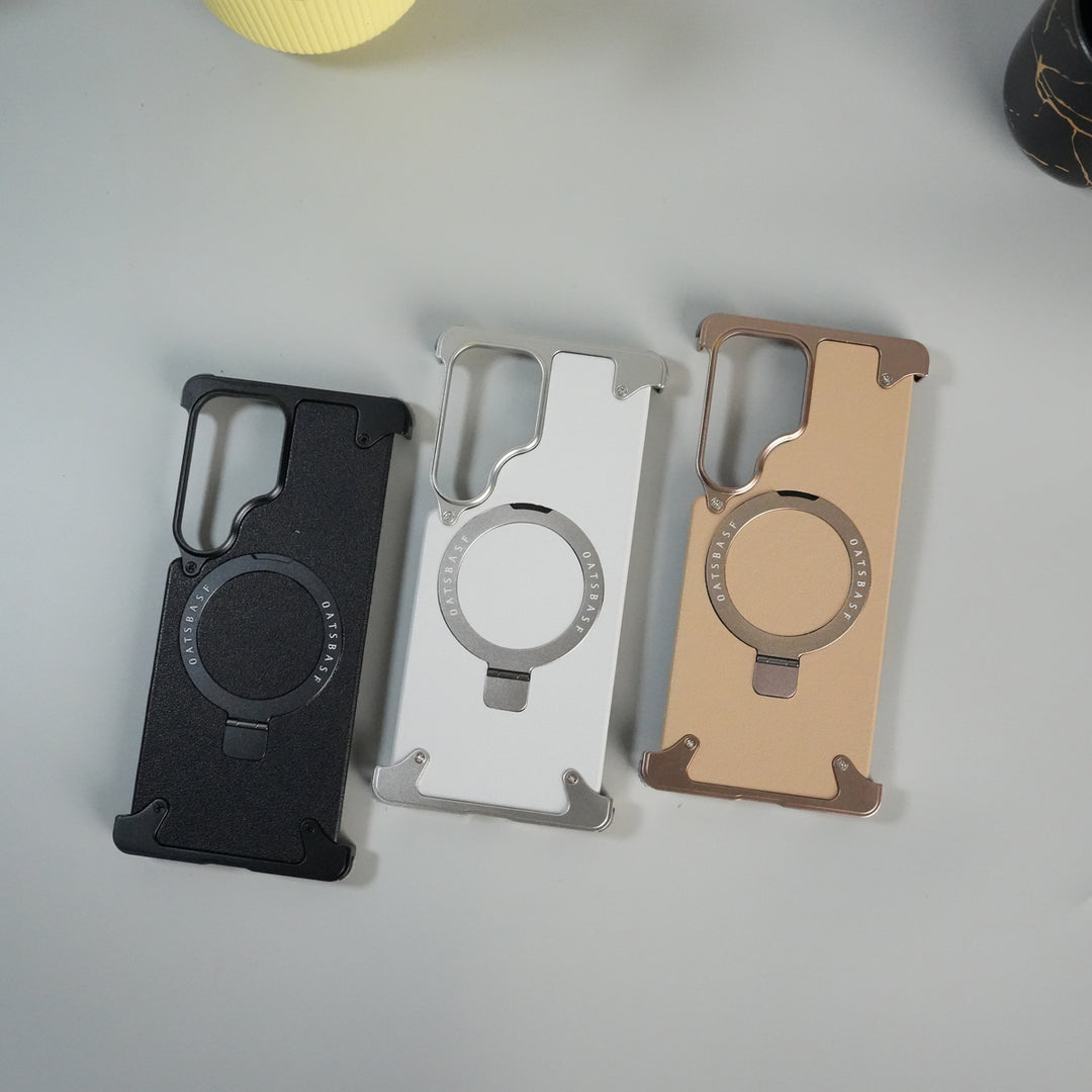 Galaxy S24 ultra Leather Frameless Metal Kickstand Case