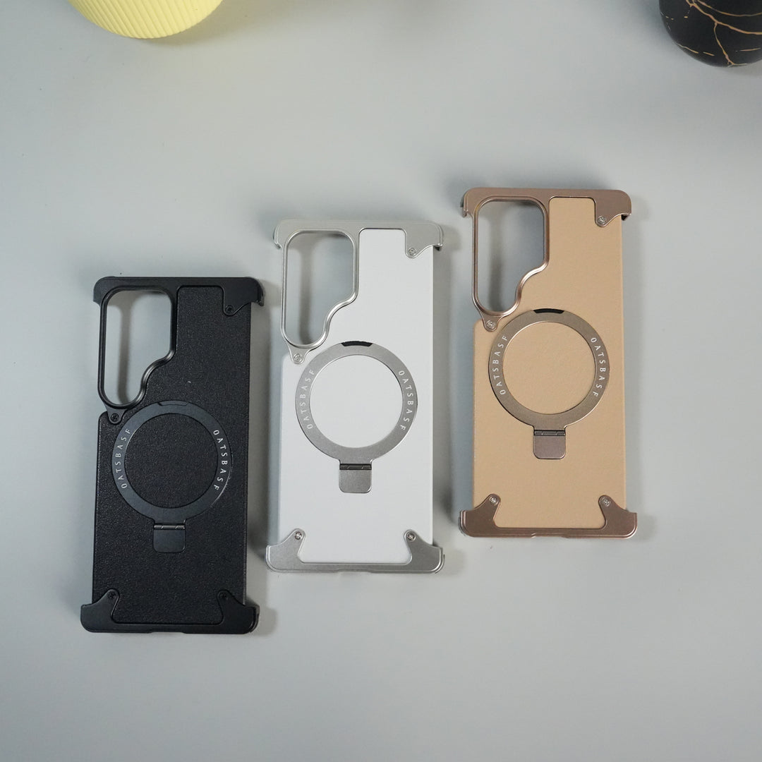 Galaxy S24 ultra Leather Frameless Metal Kickstand Case