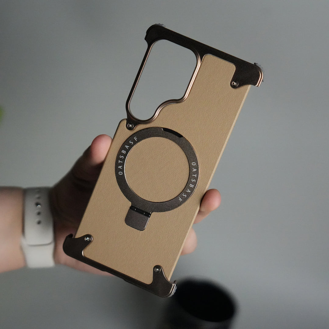 Galaxy S24 ultra Leather Frameless Metal Kickstand Case