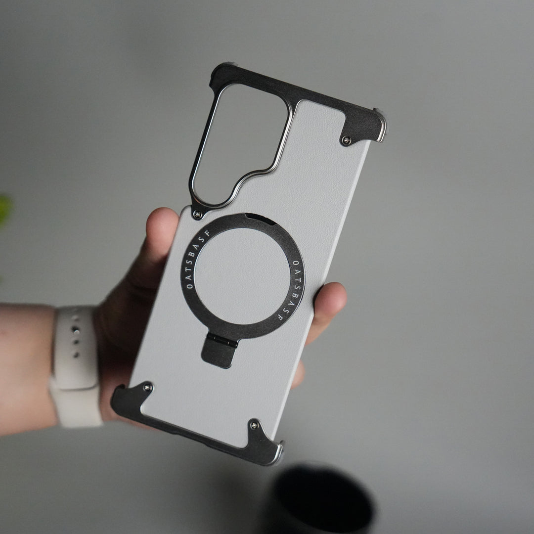 Galaxy S24 ultra Leather Frameless Metal Kickstand Case