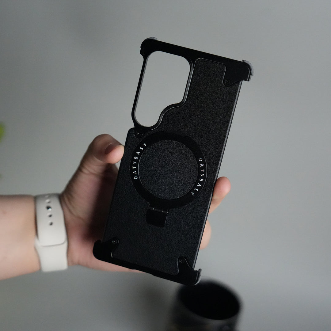 Galaxy S24 ultra Leather Frameless Metal Kickstand Case