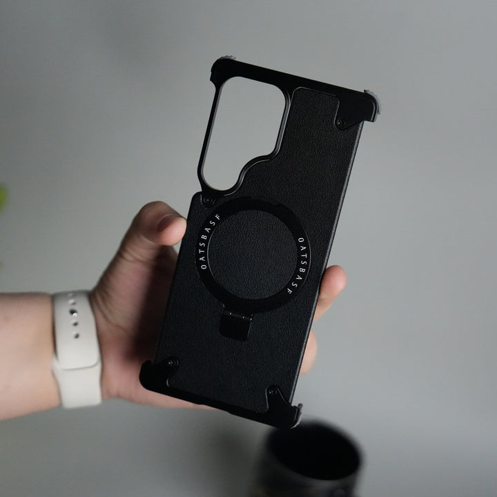 Galaxy S24 ultra Leather Frameless Metal Kickstand Case