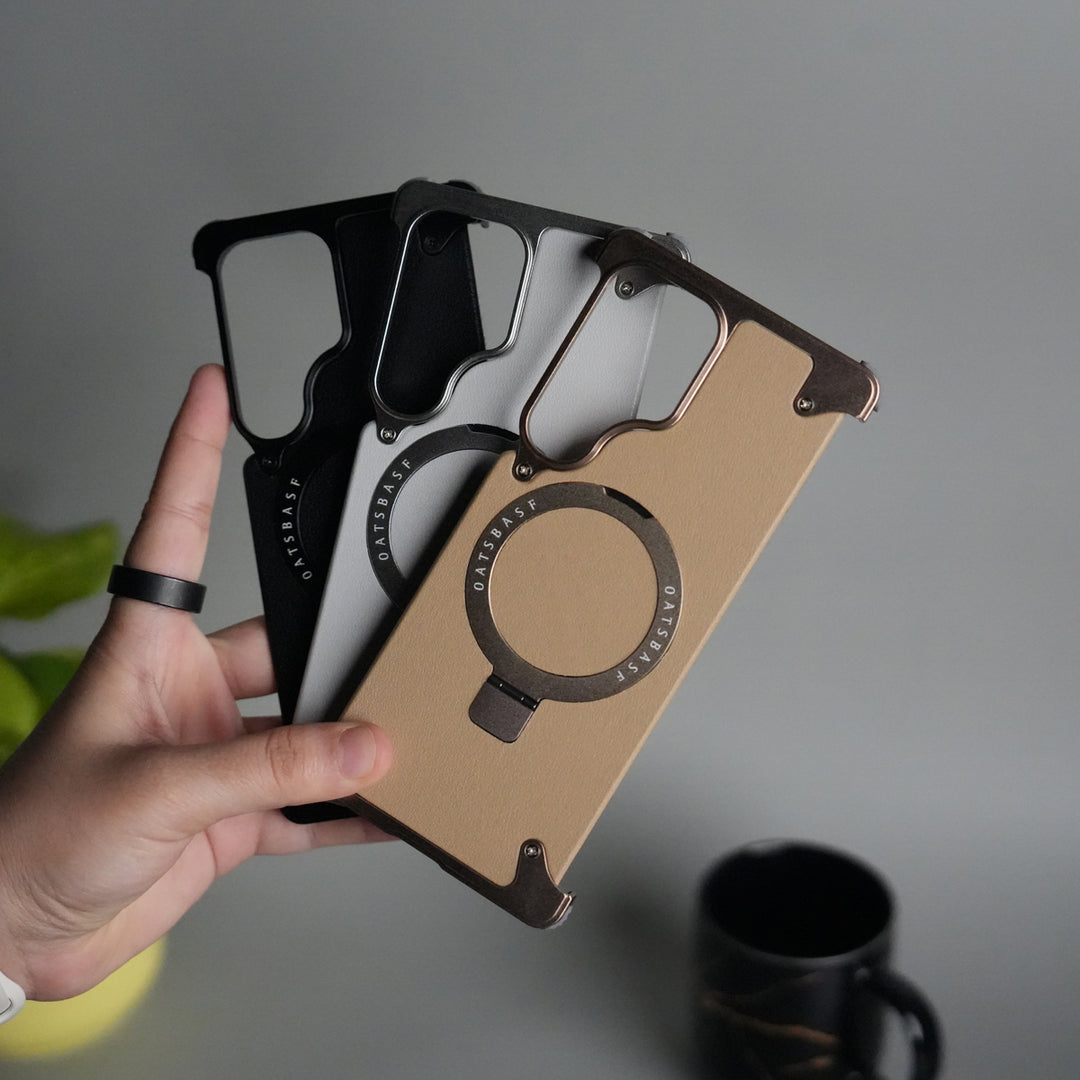 Galaxy S24 ultra Leather Frameless Metal Kickstand Case