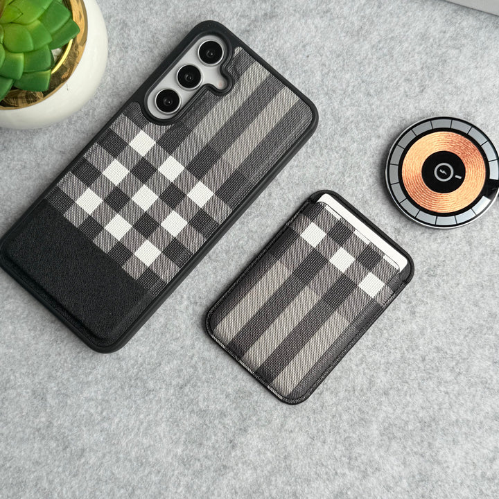  Galaxy S25 Plus Checks Leather Case With Detachable Magnetic Magsafe Card Holder Cover