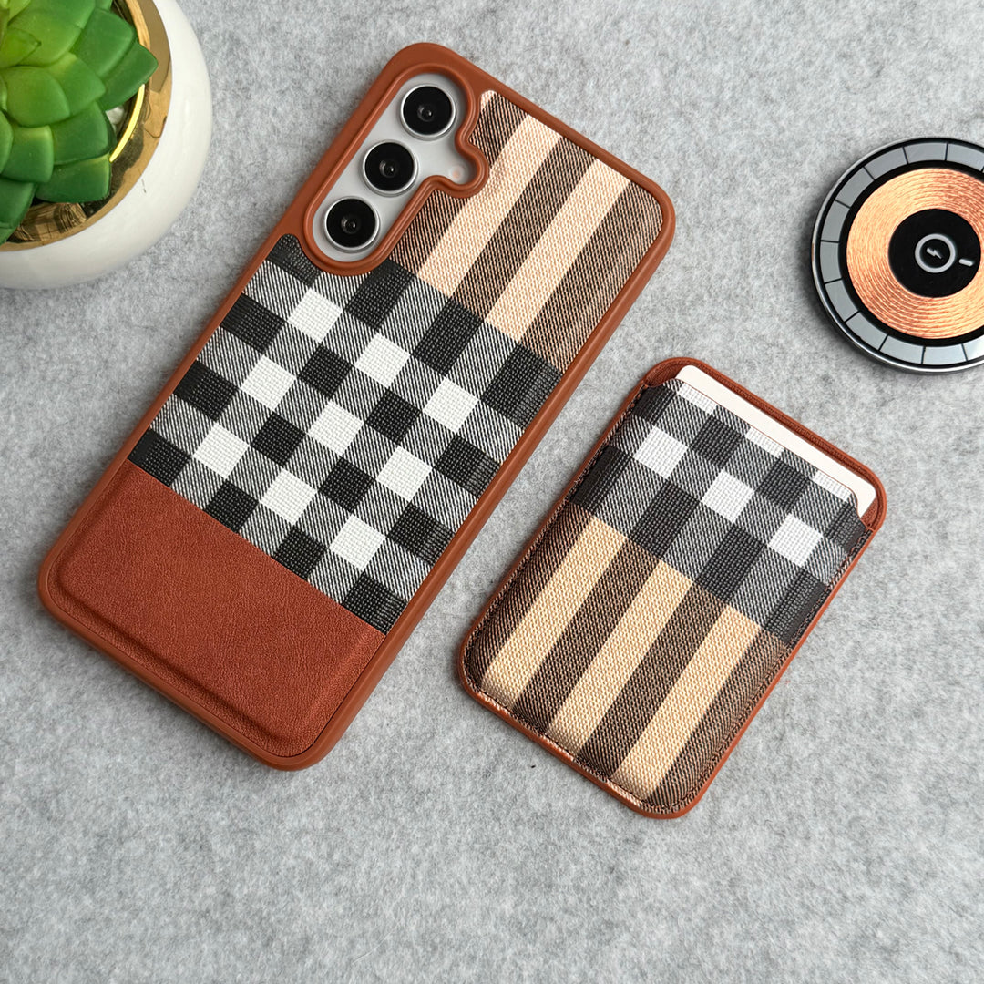  Galaxy S25 Plus Checks Leather Case With Detachable Magnetic Magsafe Card Holder Cover