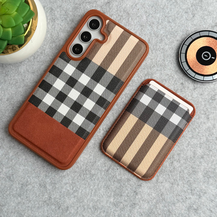  Galaxy S25 Plus Checks Leather Case With Detachable Magnetic Magsafe Card Holder Cover