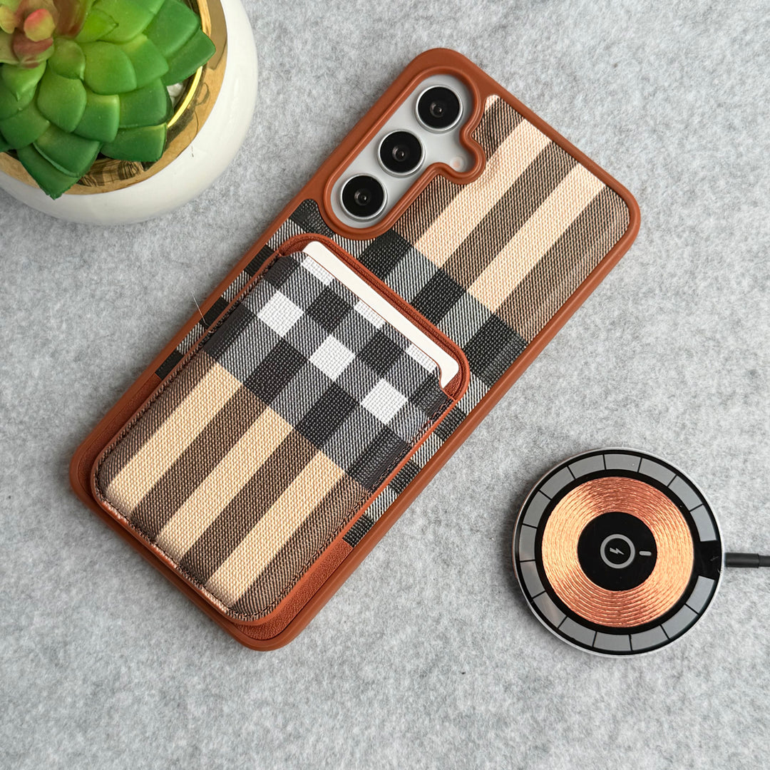 Galaxy S25 Plus Checks Leather Case With Detachable Magnetic Magsafe Card Holder Cover