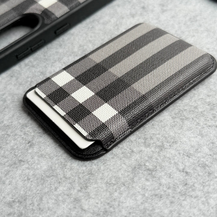  Galaxy S25 Plus Checks Leather Case With Detachable Magnetic Magsafe Card Holder Cover