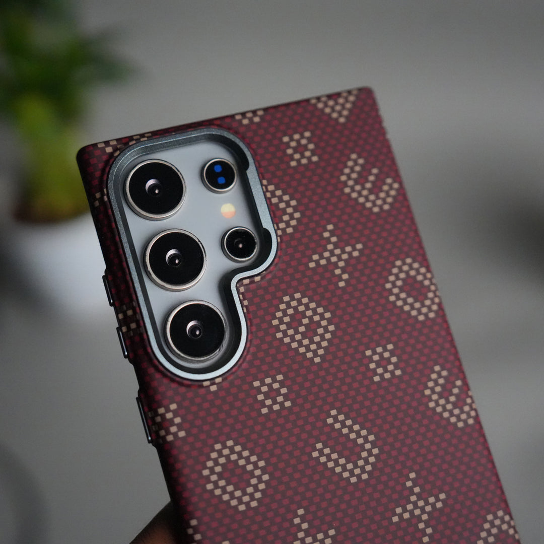 Galaxy S25 Ultra Aramid Fiber Case | Slim Magnetic Charging Ring Cover | Maroon