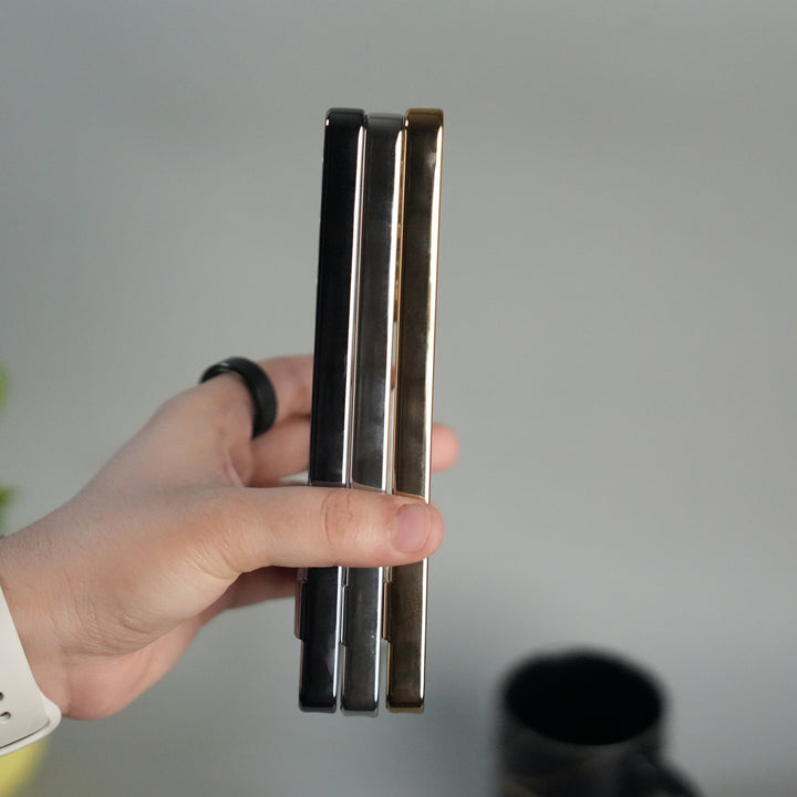 Galaxy S25 Ultra Chrome Plated Transparent Case with Built-in Kickstand | Metallic Frame | Slim Shockproof Cover