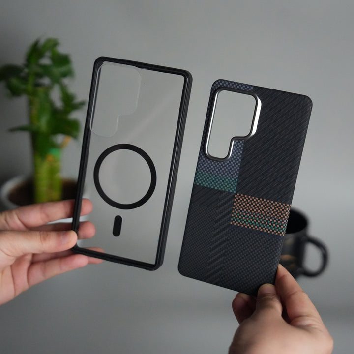 Galaxy S25 Ultra Detachable Back Panel MagSafe Case | 2-in-1 Hybrid Cover with Replaceable Design | CrosGreenOrange